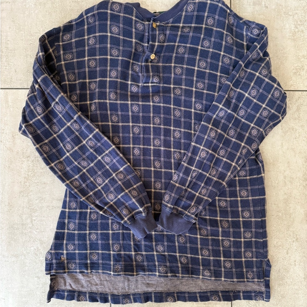 Hunt Club Navy Checkered Men's Henley Shirt